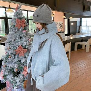 蓝色围脖短款羽绒服女冬季新款小个子韩系减龄加绒90白鸭绒外套图片