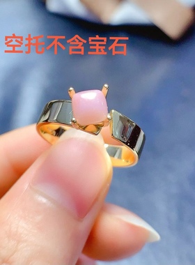 S925银戒指空托倒角正方5*5mm镀18K白金玫瑰金黄金色 女 镶嵌