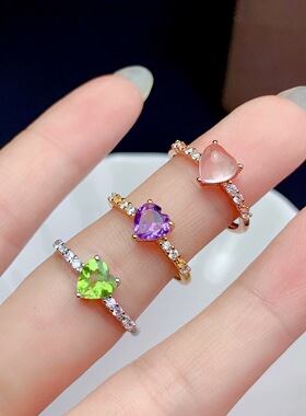 简单S925银戒指 心形空托6*6MM 白银玫瑰银黄金色 戒指 女 爱心