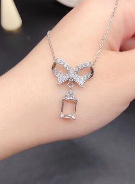 S925银链牌空托长方形7*9mm