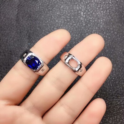 椭圆镶宝石S925纯银18K白金