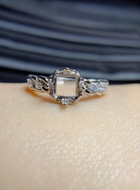 女925银正方空托戒指6*6