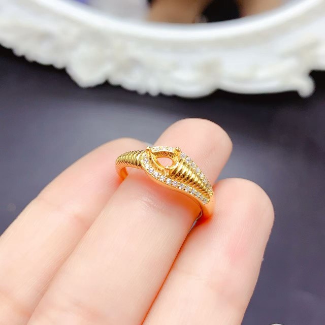S925银戒指 女 水滴戒指3.5*4.5mm  空托 大气 女生