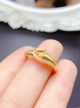 S925银戒指 女 水滴戒指3.5*4.5mm  空托 大气 女生