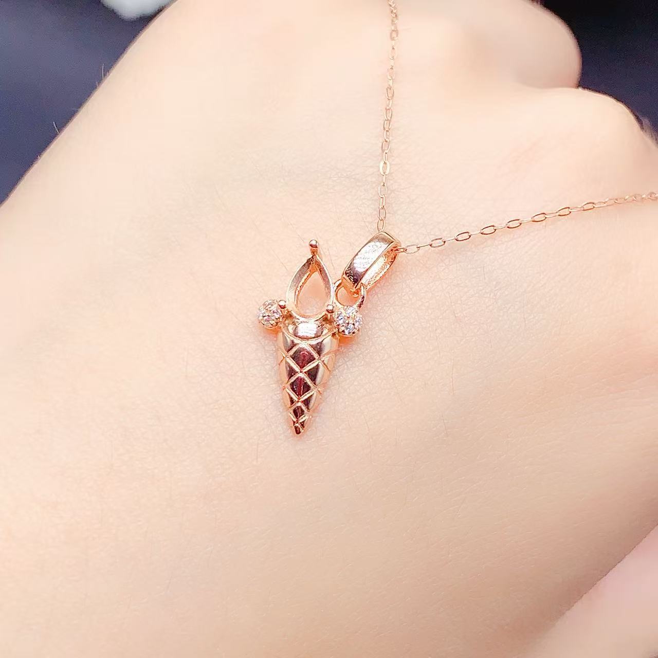 S925银吊坠 空托 水滴形4*6mm 银托镀白金玫瑰金黄金色