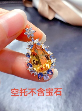 大气S925银吊坠 空托 水滴10*14mm 银托镀白金玫瑰金黄金色