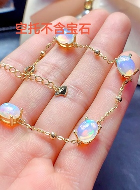 简约S925纯银手链 6*8mm椭圆形 银空托 镀白金玫瑰金黄金色 女