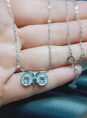 女生925银空托链牌圆形3*3