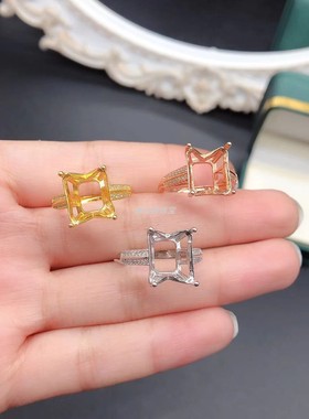 S925银戒指空托长方10*12mm