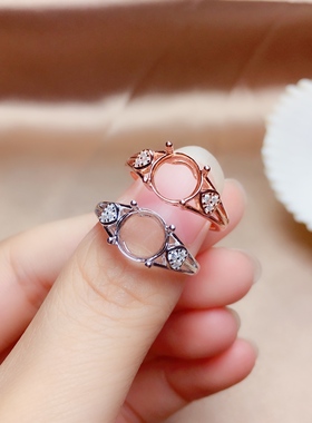 925纯银 镀18K白金玫瑰金 圆5mm6mm7mm8mm 银托 女戒 JM5025