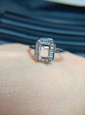 925银戒指空托长方5*7女