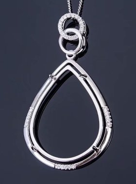 精工 925纯银 镀18K白金玫瑰金 水滴22*29空托  项坠 吊坠BP227