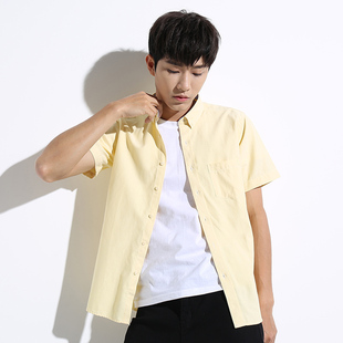 夏季牛津纺免烫短袖衬衫青年商务休闲纯色打底半袖外套打底上衣男