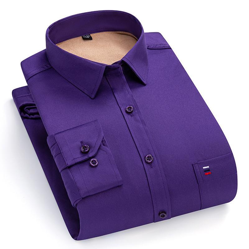 冬季保暖衬衫长袖加绒加厚弹力免烫工作服职业工装打底大码衬衣男