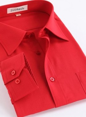 秋季大合唱长袖衬衣宽松结婚伴郎粉色大红色本命年免烫大码衬衫男