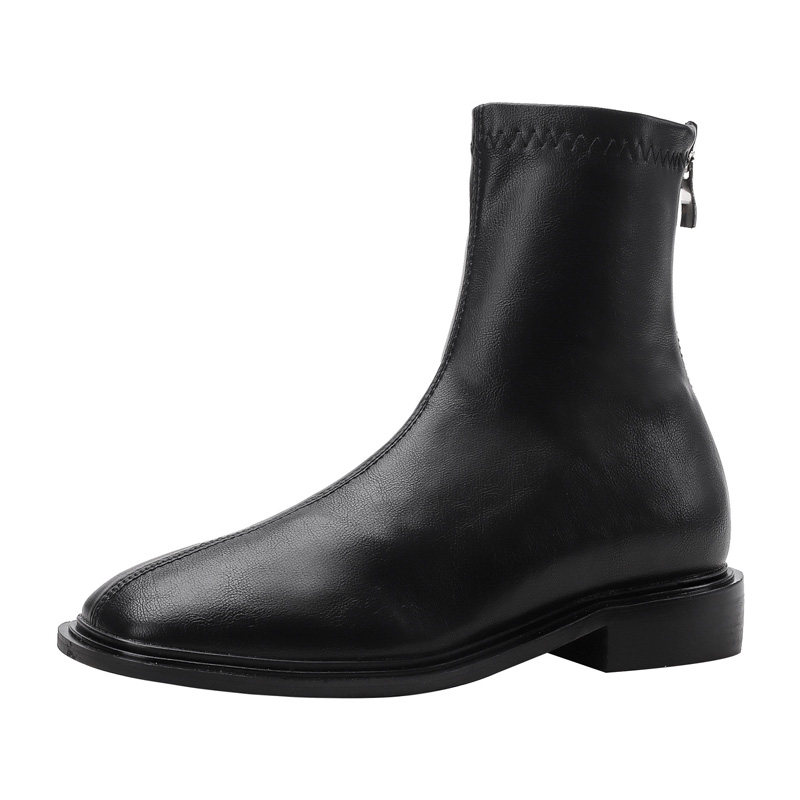 BOOTIE WOMENS FLAT KOREAN VERSION SKINNY BOOTS 2024 NEW AUTUMN WINTER SINGLE BOOTS SOFT LEATHER BACK ZIPPER VERSATILE CHELSEA BOOTS