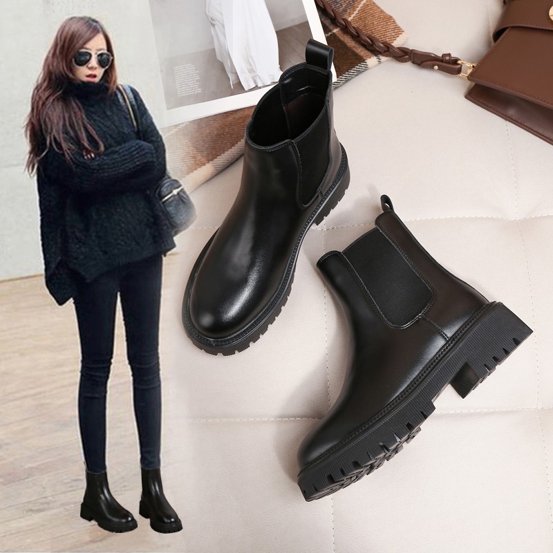 CHELSEA BOOTS WOMENS BLOCK HEEL BRITISH STYLE PLATFORM MARTIN BOOTS 2023 NEW FALL WINTER FLEECE BOOTS BOOTS