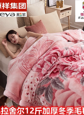 恒源祥集团毛毯双层拉舍尔12斤加厚冬季被子珊瑚绒彩羊绒铺盖毯子