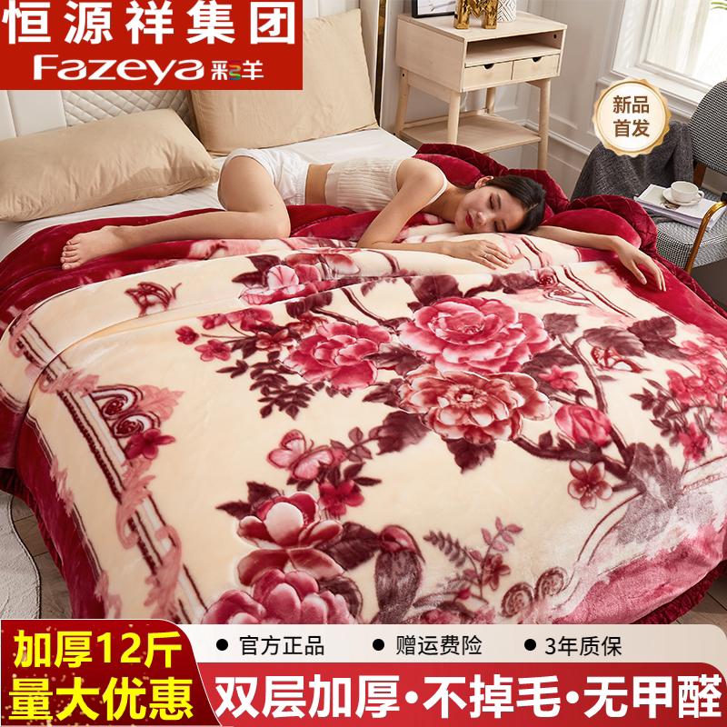 恒源祥彩羊毛毯冬季双层加厚12斤
