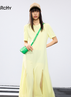 LARCHY来尔佳昵2024夏装拼接网纱连衣裙