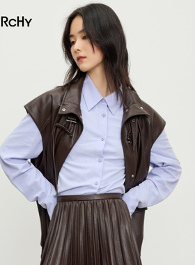 LARCHY来尔佳昵2024秋装立领PU马夹