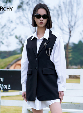 LARCHY来尔佳昵2024春装拼色连衣裙