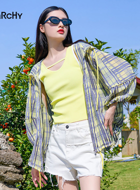 LARCHY来尔佳昵2024夏装格子中长外套