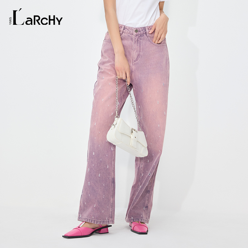 LARCHY來爾佳昵2025夏裝直筒破洞長牛仔褲