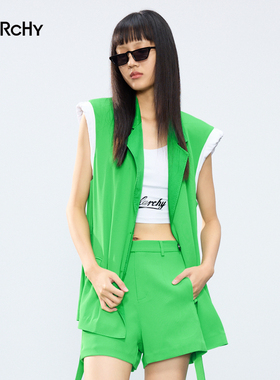 LARCHY来尔佳昵2024夏装翻领撞色马夹