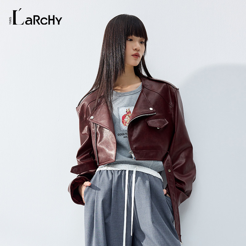 LARCHY2026春装翻领净色皮外套