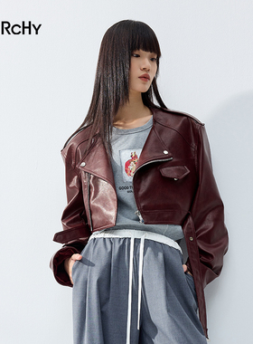 LARCHY来尔佳昵2026春装翻领净色皮外套