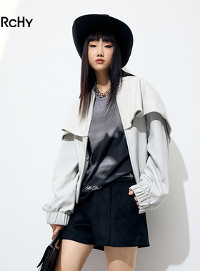 LARCHY来尔佳昵2025冬装立领净色皮外套