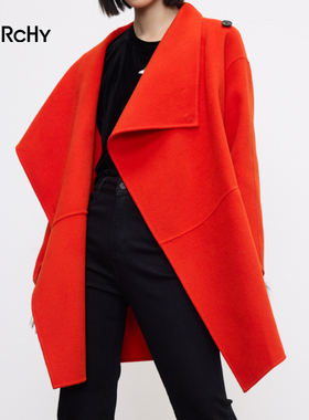 LARCHY来尔佳昵2024冬装翻领净色中双面呢