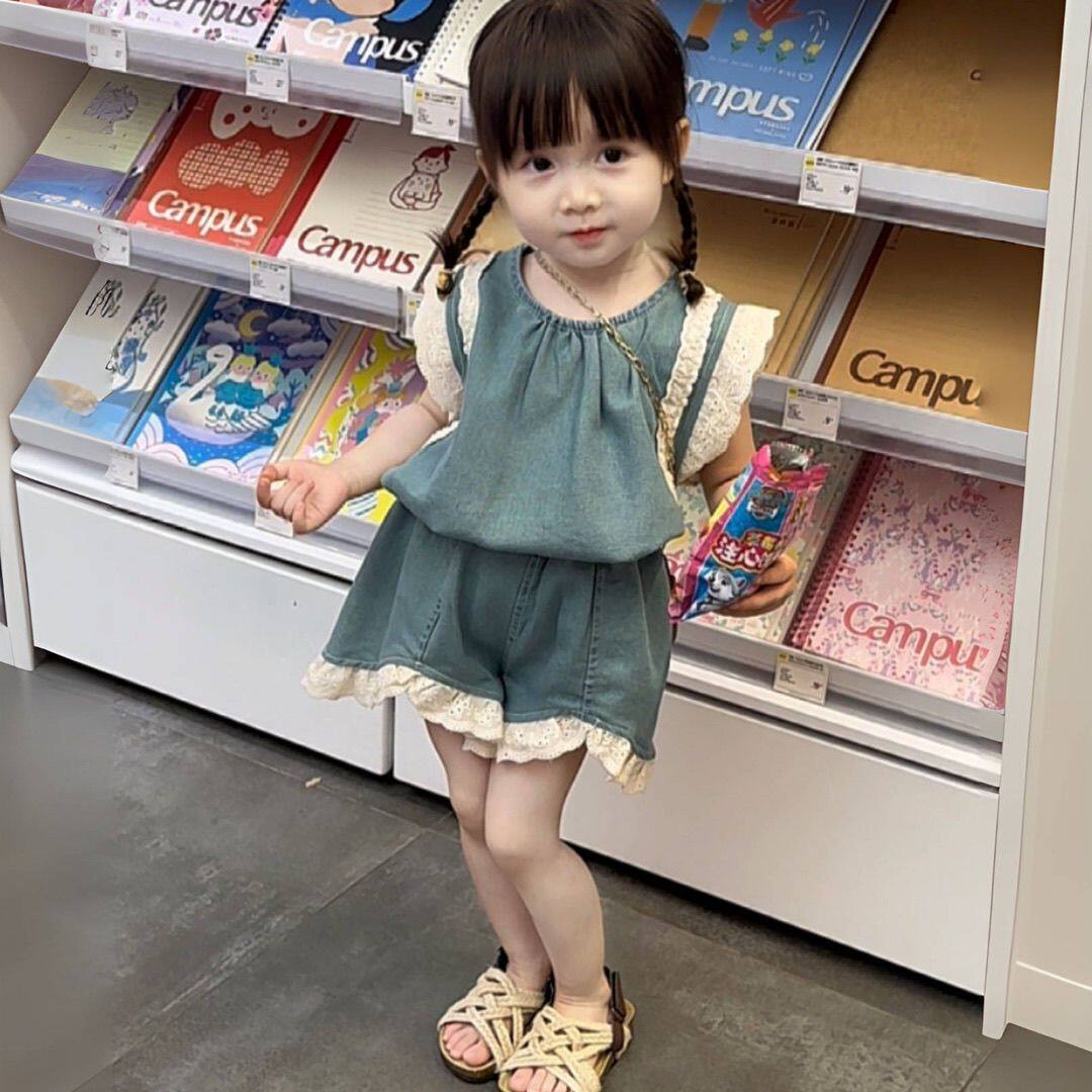 女童夏季牛仔套装洋气时髦2024新款儿童短裤夏装女孩薄款衣服韩版