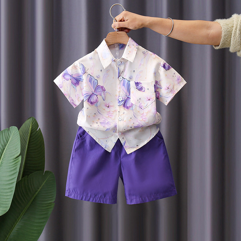 儿童装男童衬衫夏装套装2025新款花色衫衣服新洋气潮帅气时髦薄款