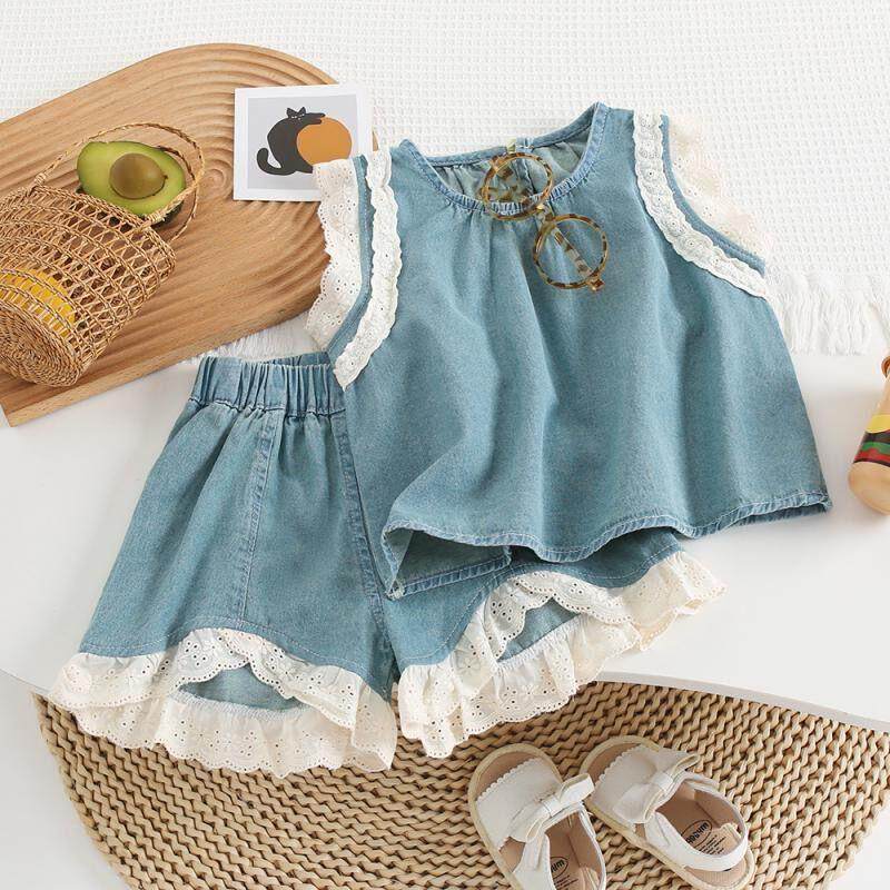 女童夏季牛仔套装时髦2024新款儿童短裤夏装女孩薄款衣服童装现货