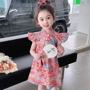 女童旗袍连衣裙夏季公主装2024新款洋气飞袖中国风宝宝网红裙子