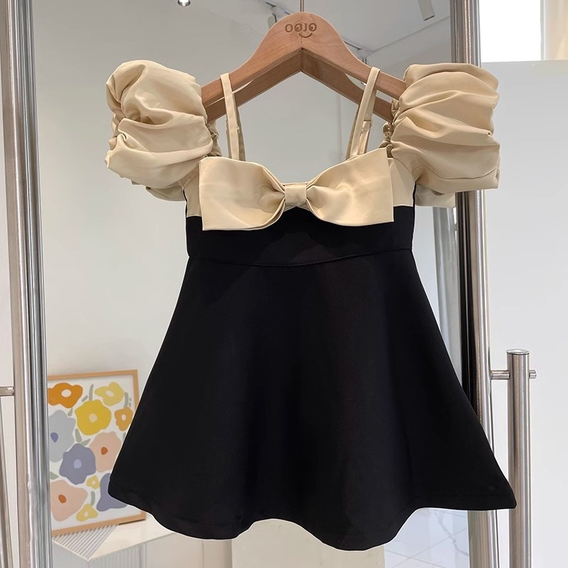 女孩泡泡袖吊带裙女童连衣裙女宝宝夏装夏天萌小童洋气小女孩跨境