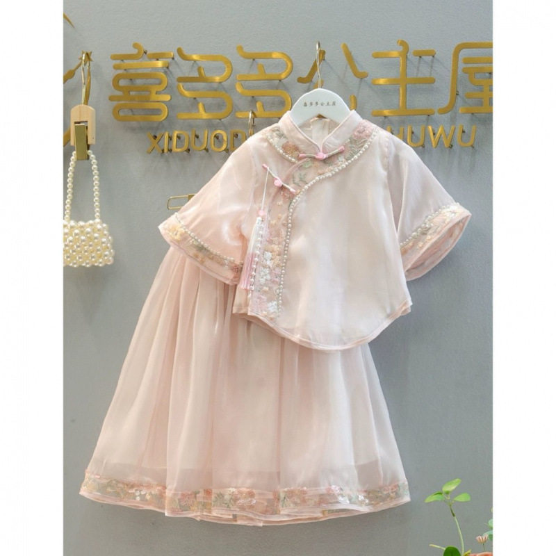 女童汉服夏装新款中大童套装新中式古风薄款短袖仙洋气两件套