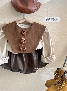 女童秋装2024新款韩版时髦婴小童皮裙套装公主风女宝宝洋气三件套