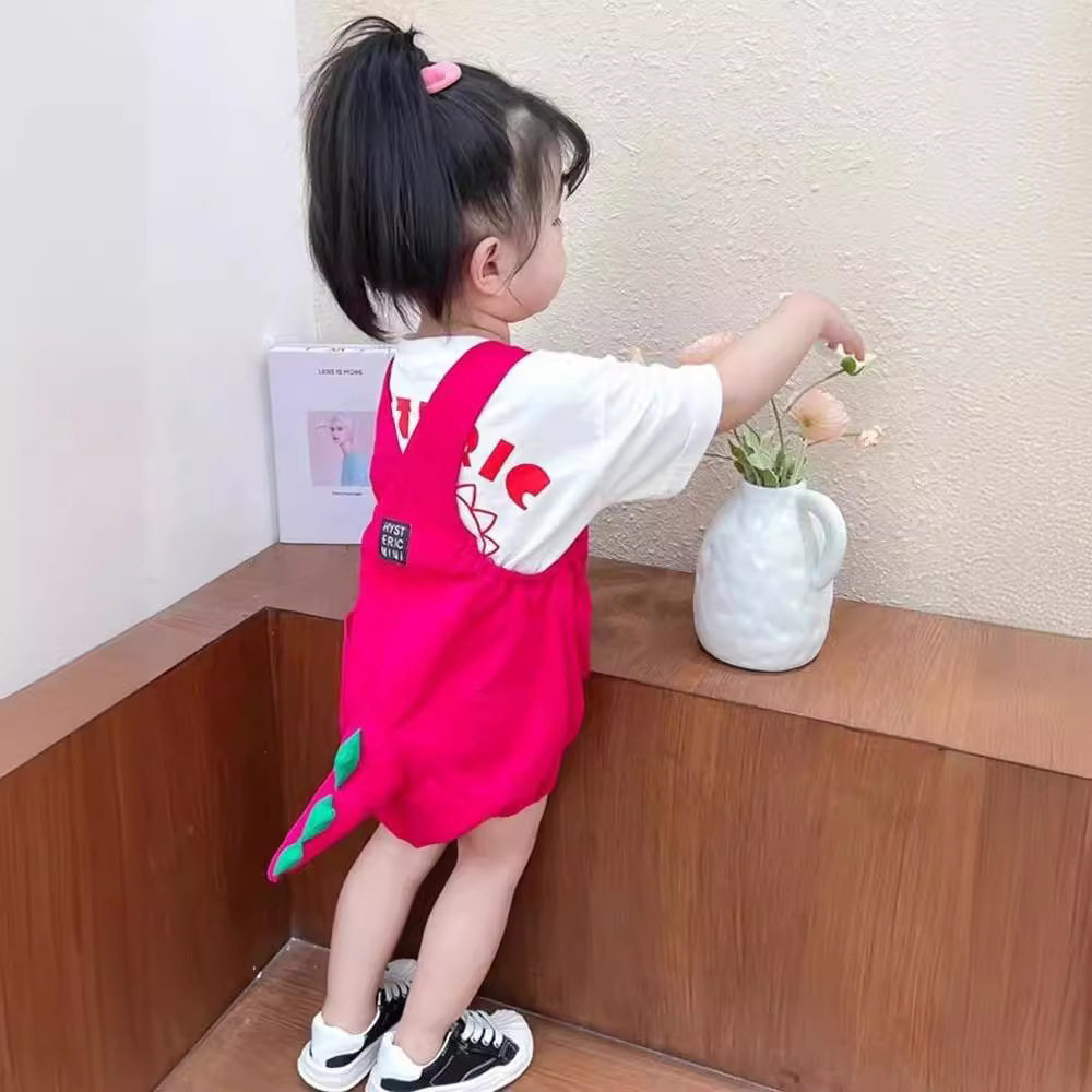 儿童恐龙背带裤套装夏装宝宝卡通可爱立体尾巴裤男女童夏季两件套
