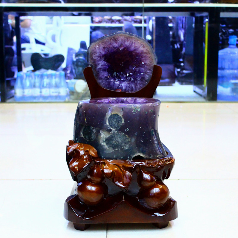 天然紫水晶洞摆件巴西紫晶洞乌拉圭摆件原石聚宝盆高端办公室新家