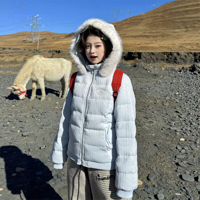 毛领连帽收腰2026冬季羽绒棉服女加厚棉衣修身显瘦小个子棉袄外套