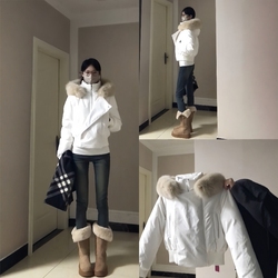 韩系设计感斜门襟2025冬季毛领派克服羽绒棉服女短款棉袄加厚外套