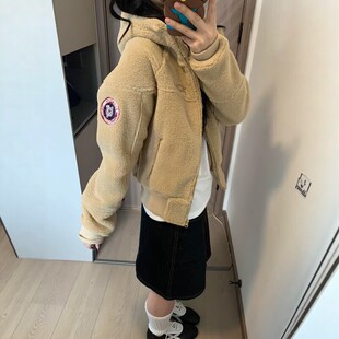 羊羔绒慵懒美式复古短款外套女宽松秋冬新款加厚连帽毛绒棉袄上衣