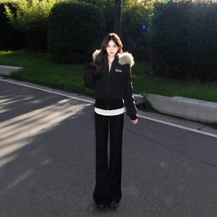 张九亿高级感冬季 显瘦加厚棉衣棉袄外套 大毛领连帽羽绒棉服女短款