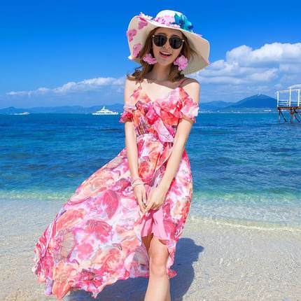 沙滩外套雪纺连衣裙女夏海边旅游度假超仙波西米亚碎花长裙子花裙