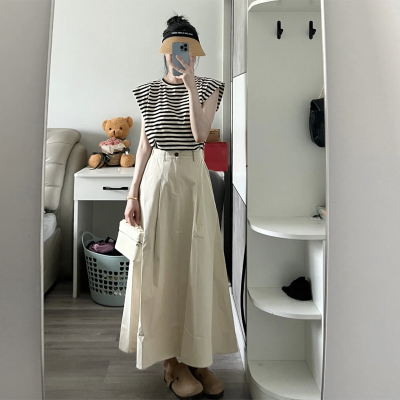 中长款A字裙韩系伞裙半身裙口袋