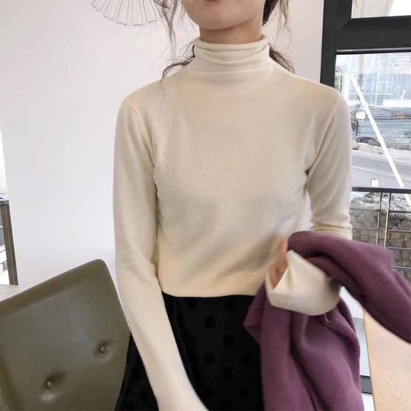 初秋温柔少女复古杏色内搭毛衣