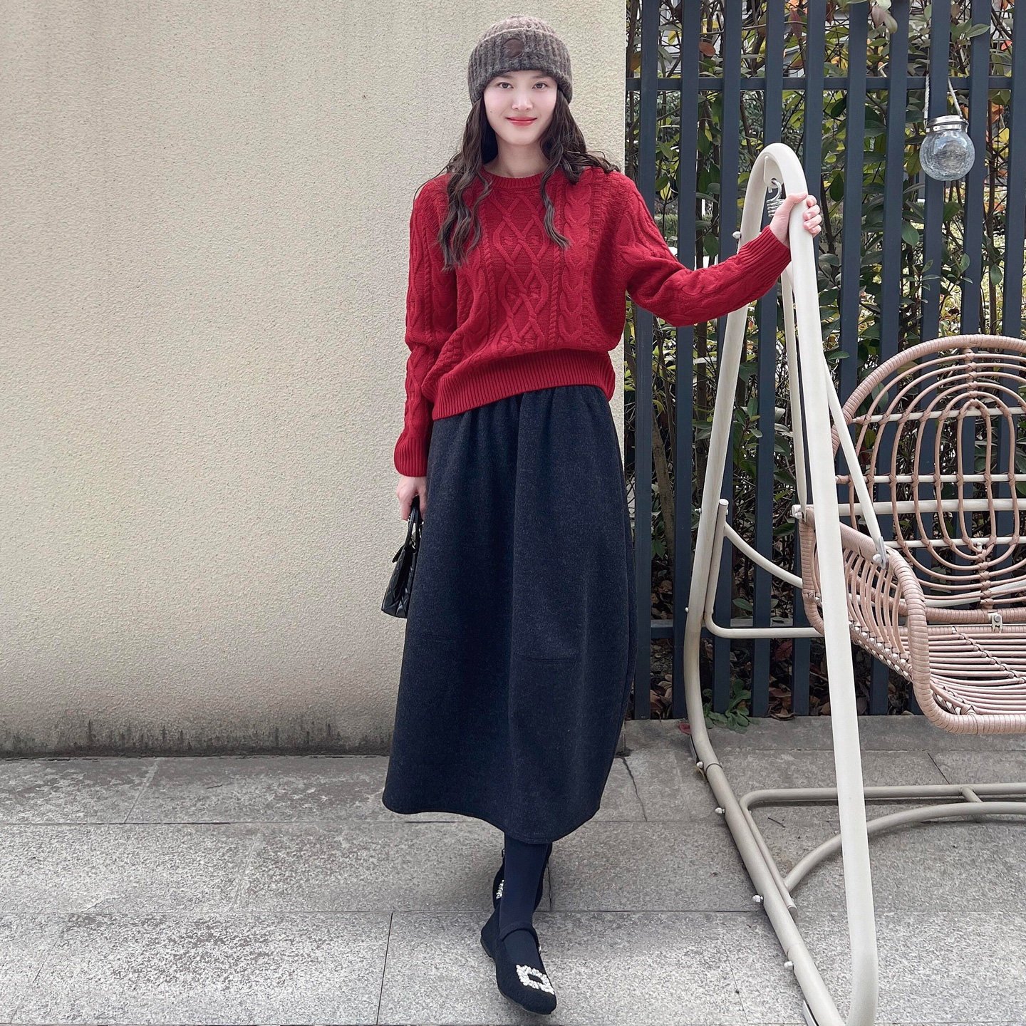 韩系深灰色毛呢花苞半身裙春遮胯蓬蓬显瘦中长款a字裙松紧腰伞裙,女装/女士精品,半身裙,淘宝优惠券,粉丝福利购,淘宝优惠卷